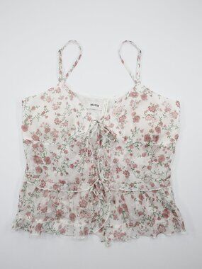 Hollister Women's Floral Chiffon Ruffle Camisole Padded‎ Top White Size L